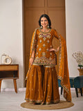 Yash Enterprise Orange Fandy Silk Party Wear Embroidery Suit Set - Distacart