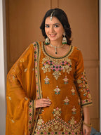 Yash Enterprise Orange Fandy Silk Party Wear Embroidery Suit Set - Distacart