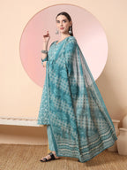 Yufta Green Pure Cotton Thread_Work Straight Kurta Dupatta Pant Set - Distacart