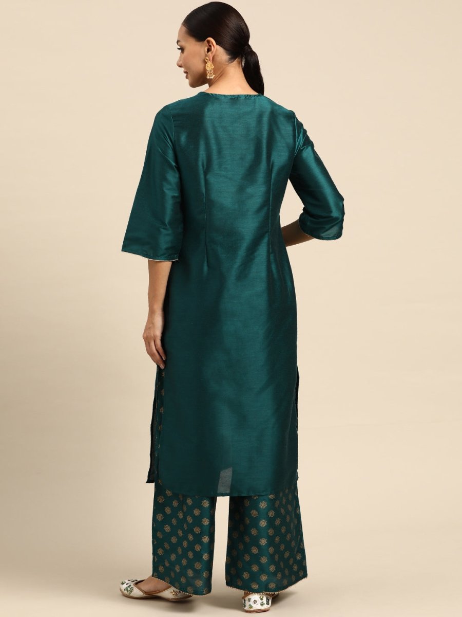 All About You Ethnic Motifs Embroidered Yoke Design Regular Sequinned Kurta with Palazzos