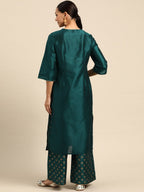 All About You Ethnic Motifs Embroidered Yoke Design Regular Sequinned Kurta with Palazzos