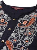 Sangria Women Navy Blue Ethnic Motifs Embroidered Kurta with Palazzos