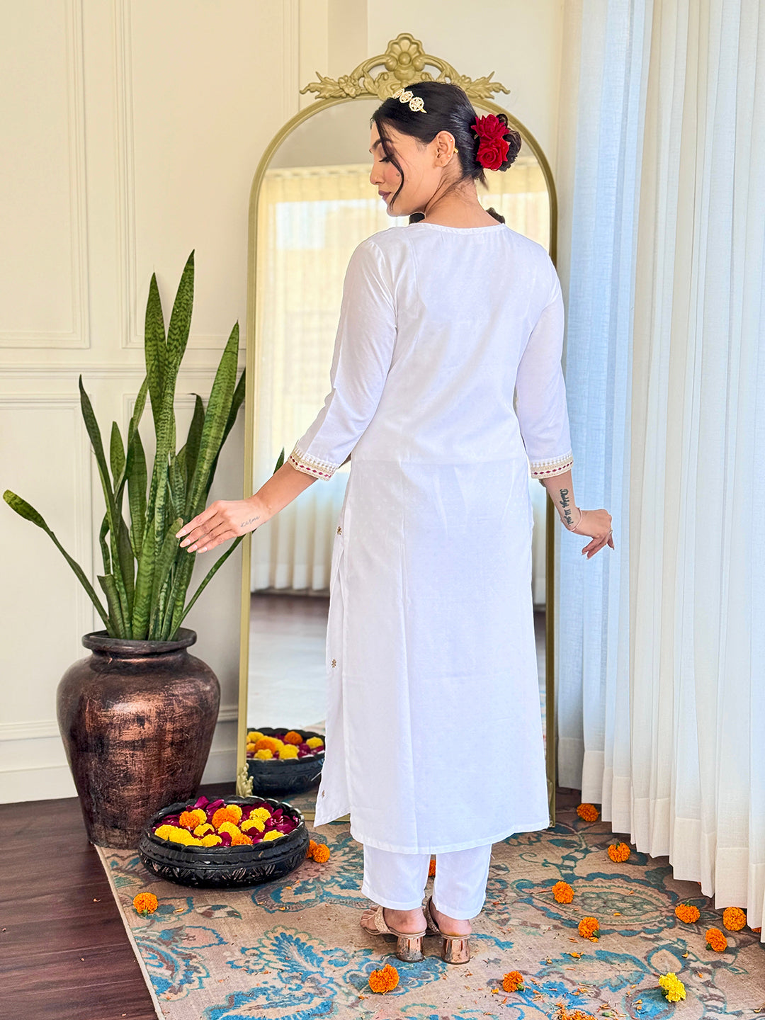 The52 Women's Embroidered Viscose Fabric Straight Kurta, Pant and Dupatta Set - Distacart