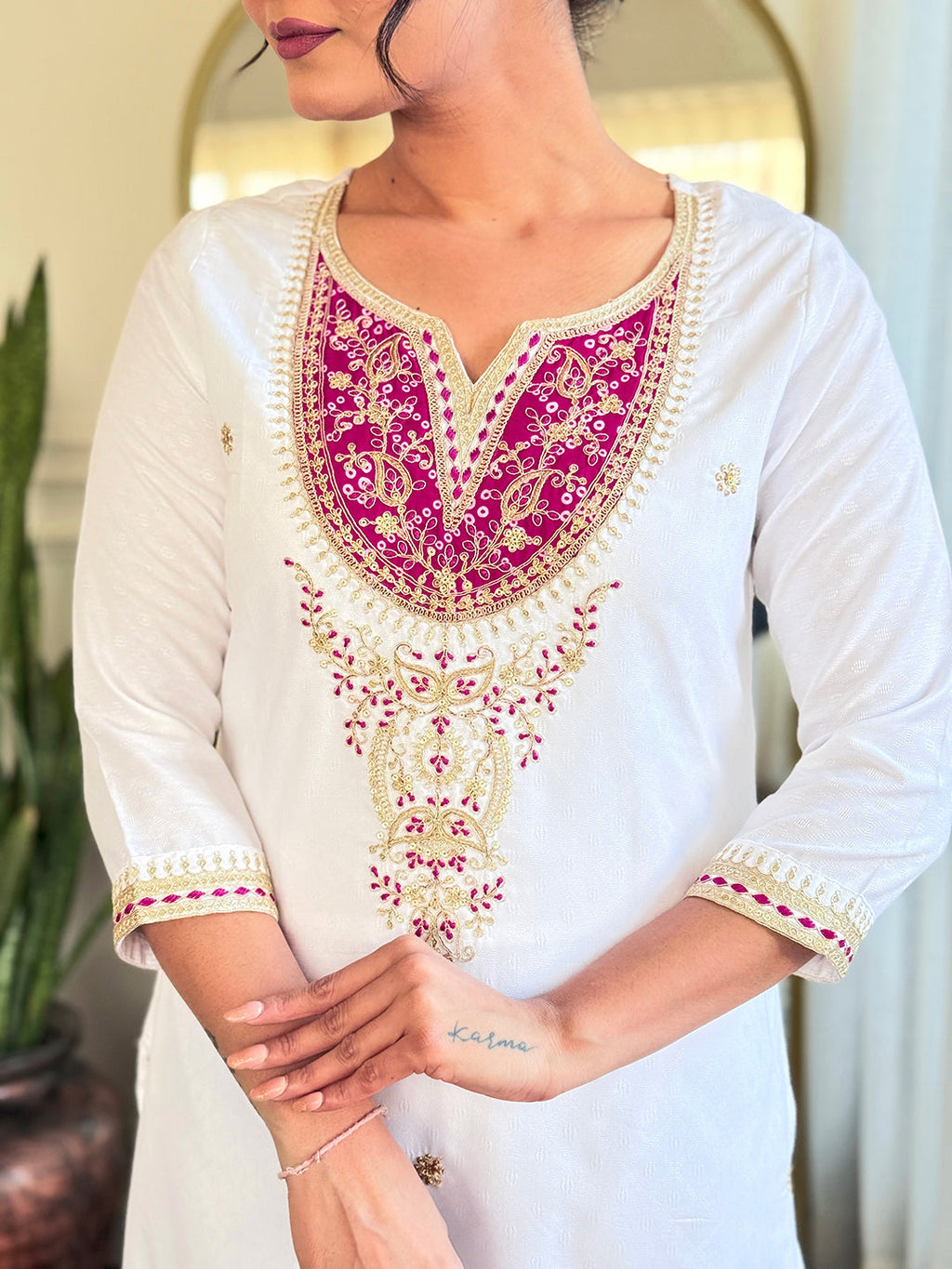 The52 Women's Embroidered Viscose Fabric Straight Kurta, Pant and Dupatta Set - Distacart