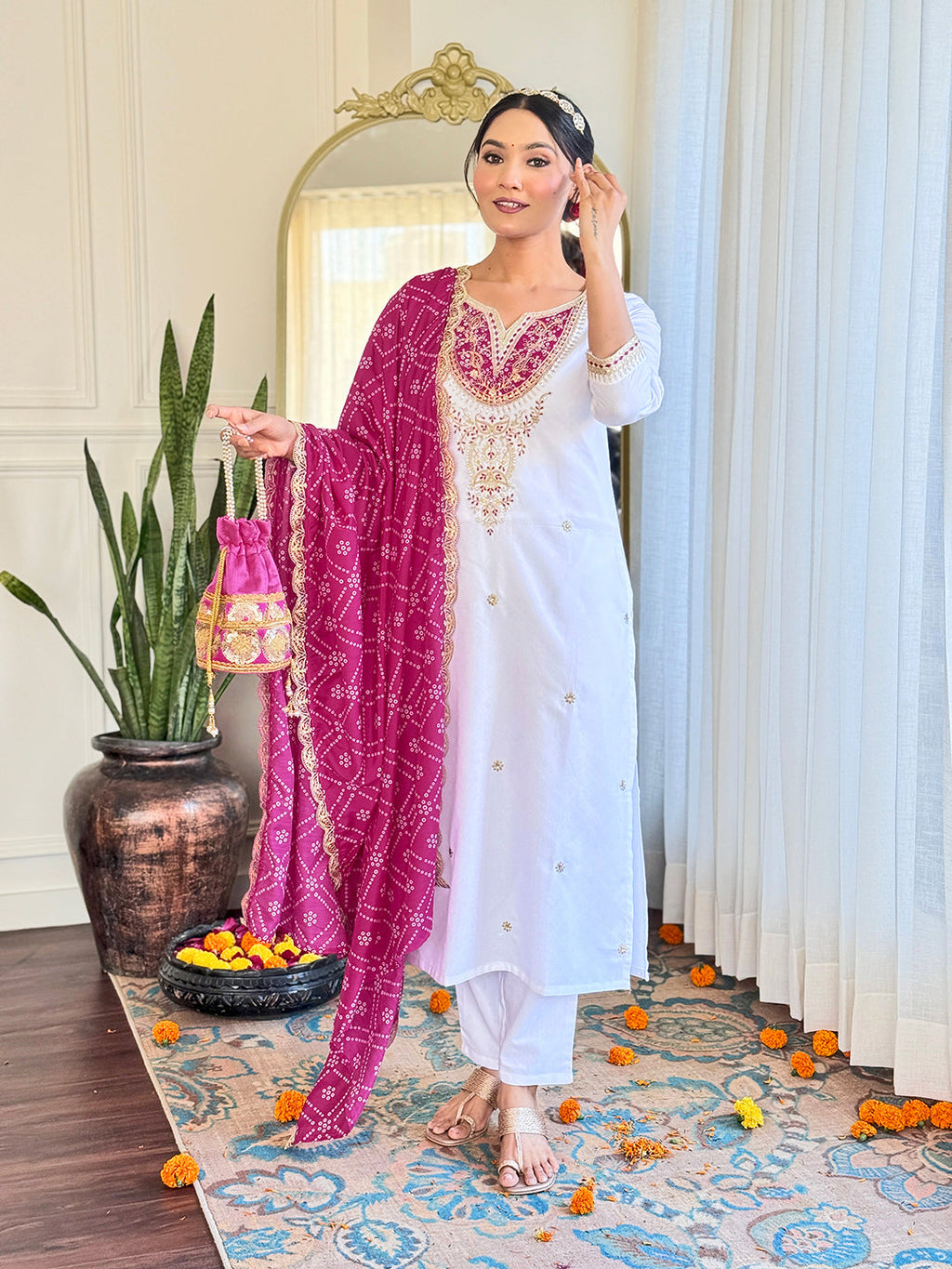 The52 Women's Embroidered Viscose Fabric Straight Kurta, Pant and Dupatta Set - Distacart
