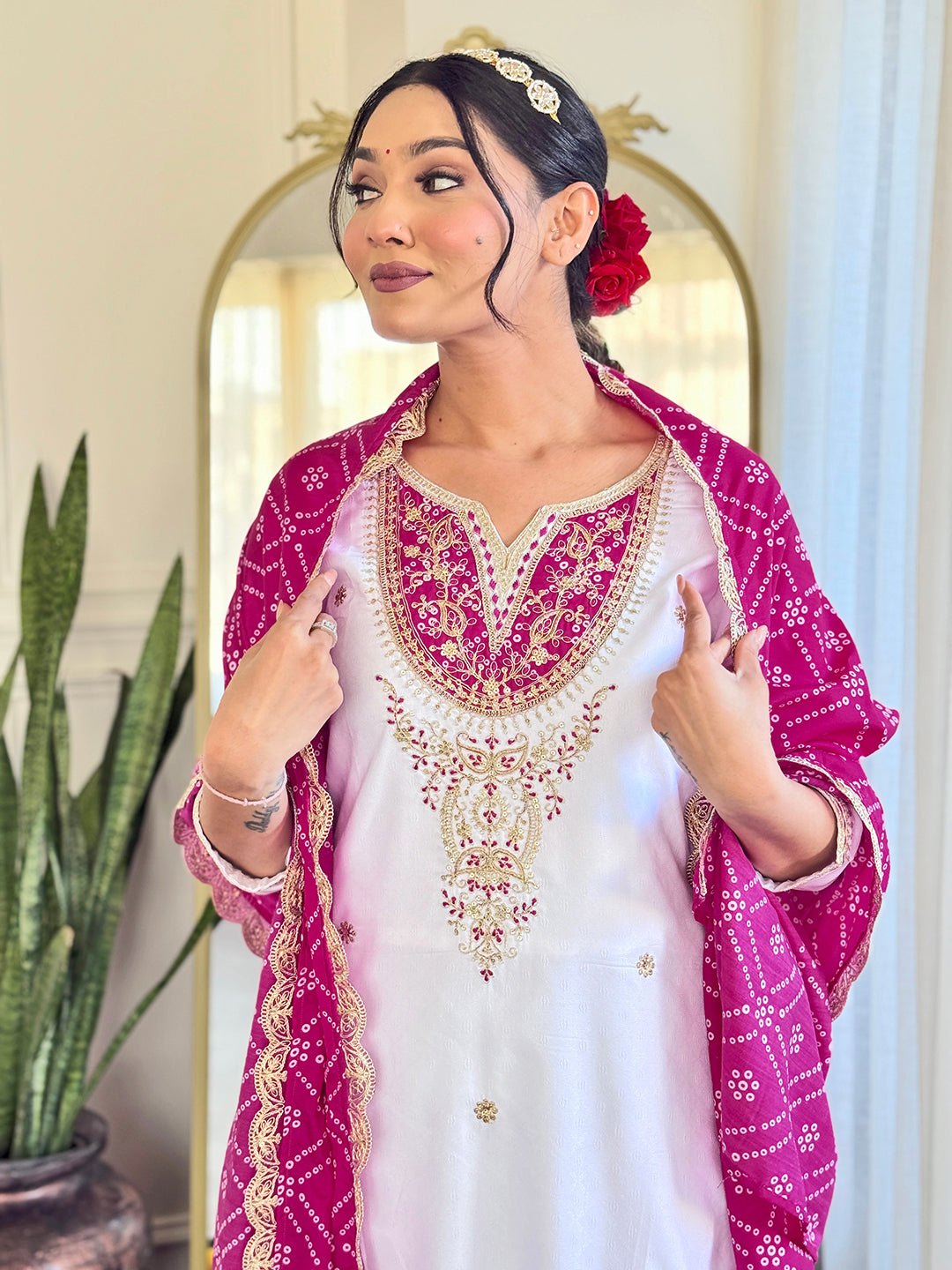 The52 Women's Embroidered Viscose Fabric Straight Kurta, Pant and Dupatta Set - Distacart