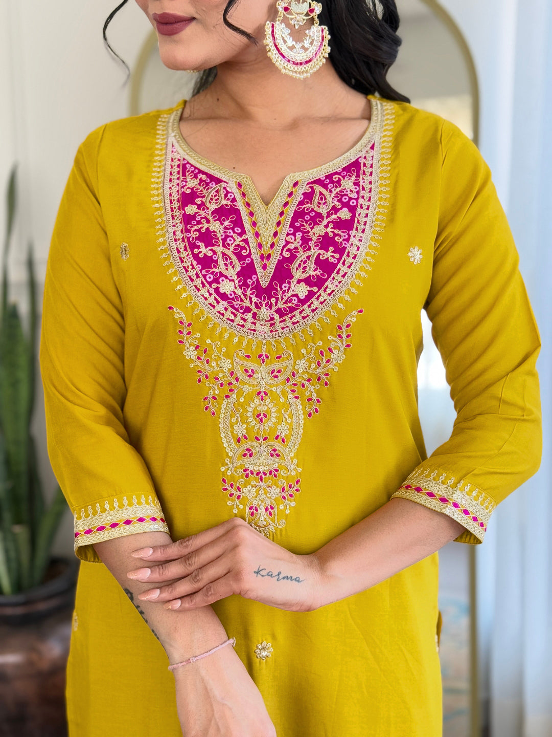 The52 Women's Embroidered Viscose Fabric Straight Kurta, Pant and Dupatta Set - Distacart
