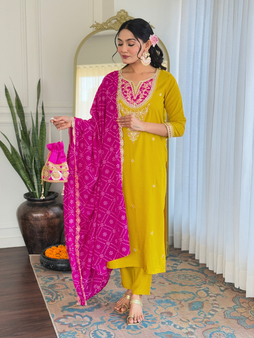 The52 Women's Embroidered Viscose Fabric Straight Kurta, Pant and Dupatta Set - Distacart