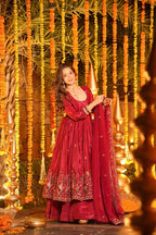 Yash Enterprise Red Silk Party Wear Embroidery Anarkali Suit Set - Distacart