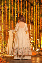 Yash Enterprise Off White Silk Party Wear Embroidery Anarkali Suit Set - Distacart