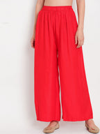 TAG 7 Women Pack of 2 Black & Red Solid Flared Palazzos
