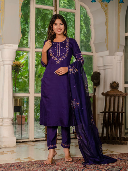Pramukh Fab Purple Color Marina Silk Kurta Set