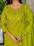 Pramukh Fab Lime Green Color Marina Silk Kurta Set - Distacart