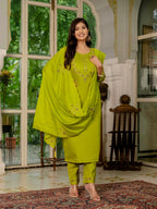 Pramukh Fab Lime Green Color Marina Silk Kurta Set - Distacart