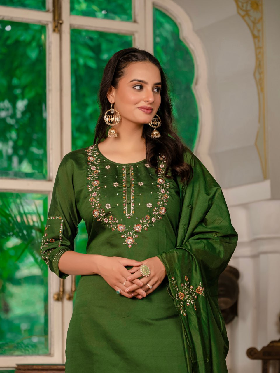 Pramukh Fab Dark Green Color Marina Silk Kurta Set - Distacart