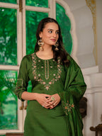 Pramukh Fab Dark Green Color Marina Silk Kurta Set - Distacart