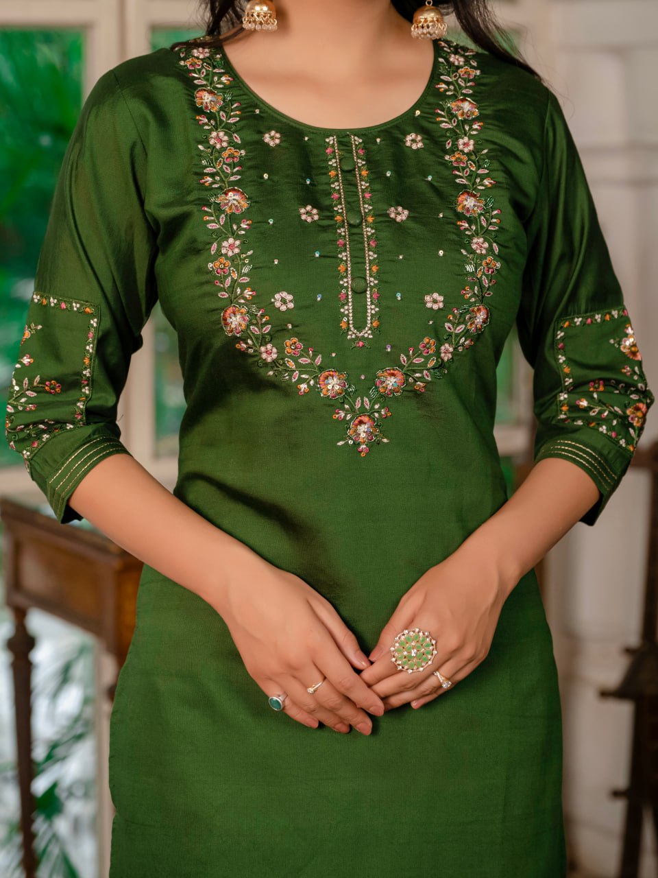 Pramukh Fab Dark Green Color Marina Silk Kurta Set - Distacart