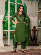 Pramukh Fab Dark Green Color Marina Silk Kurta Set - Distacart