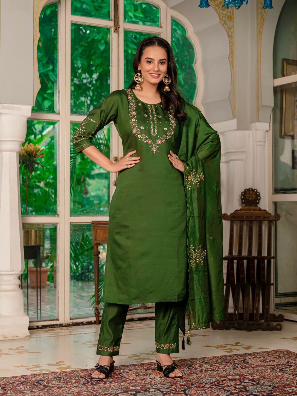 Pramukh Fab Dark Green Color Marina Silk Kurta Set - Distacart