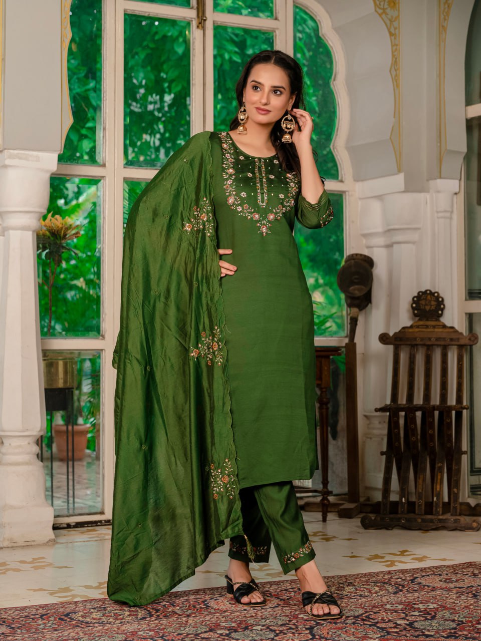 Pramukh Fab Dark Green Color Marina Silk Kurta Set - Distacart