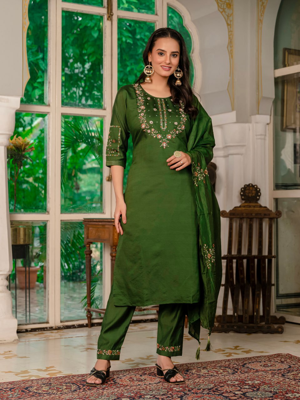 Pramukh Fab Dark Green Color Marina Silk Kurta Set - Distacart