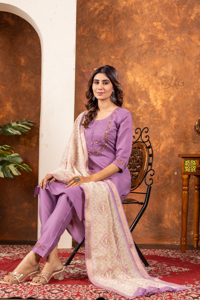 Pramukh Fab Lavender Color Marina Silk Kurta Set - Distacart