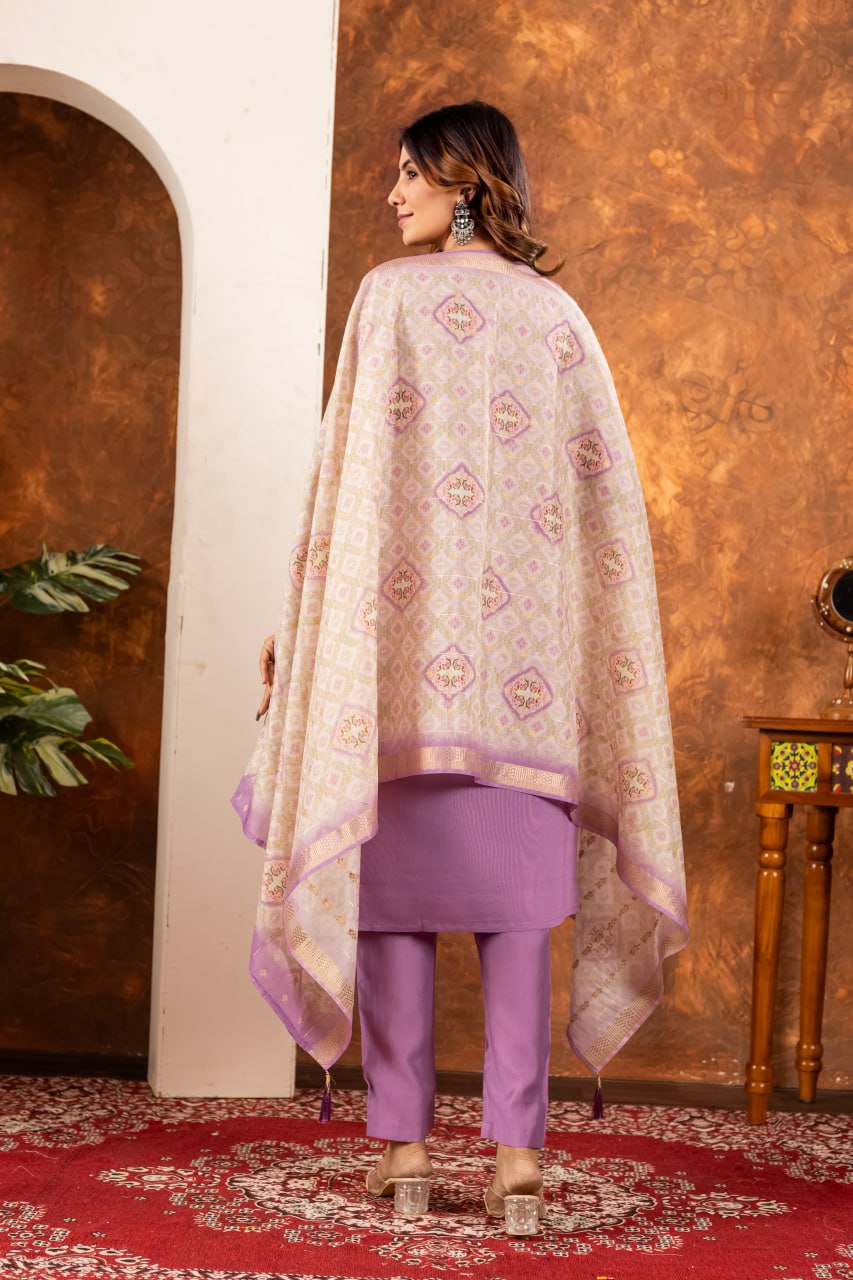 Pramukh Fab Lavender Color Marina Silk Kurta Set - Distacart