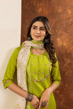Pramukh Fab Parrot Green Color Marina Silk Kurta Set - Distacart
