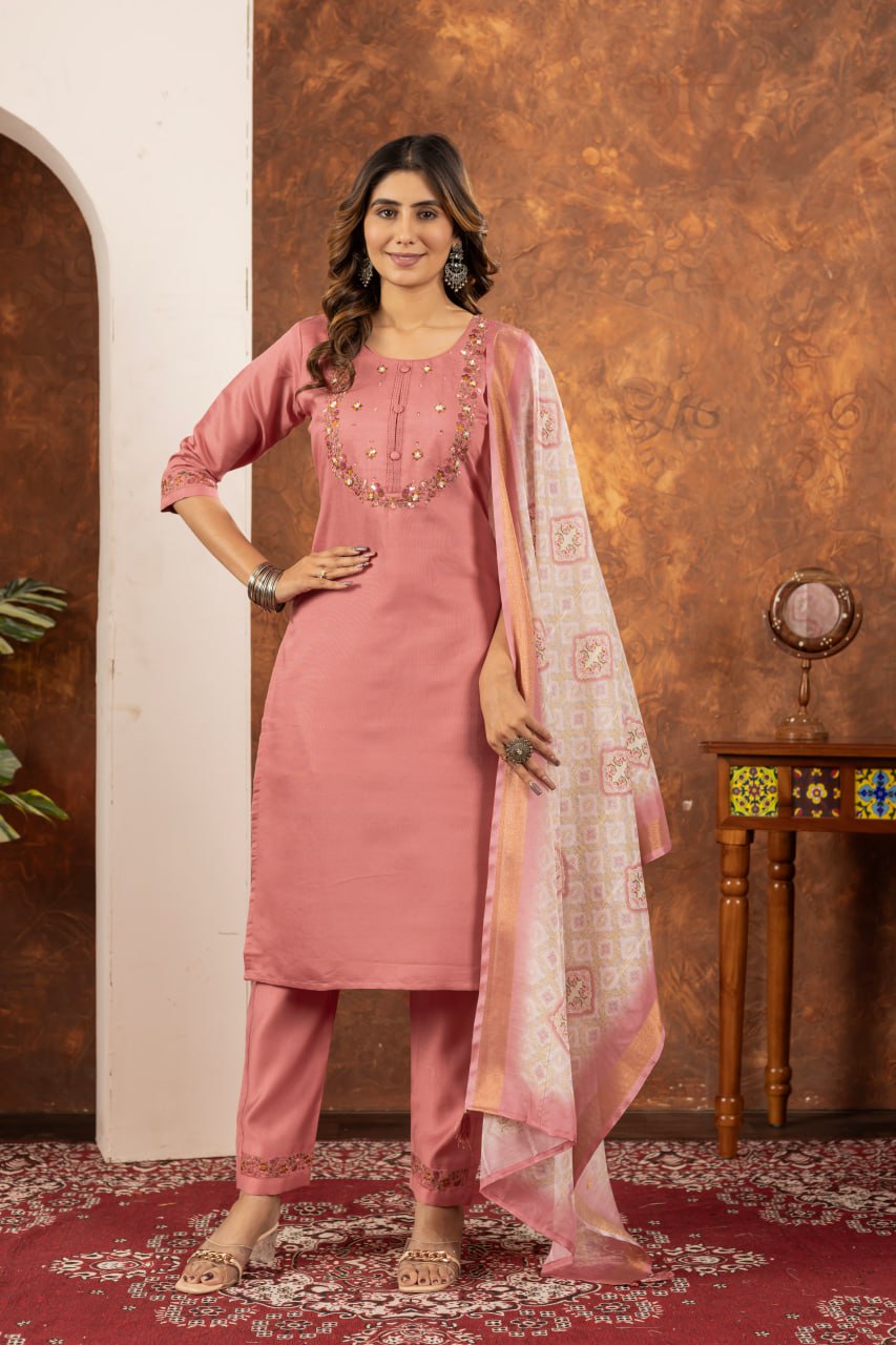 Pramukh Fab Peach Color Marina Silk Kurta Set - Distacart