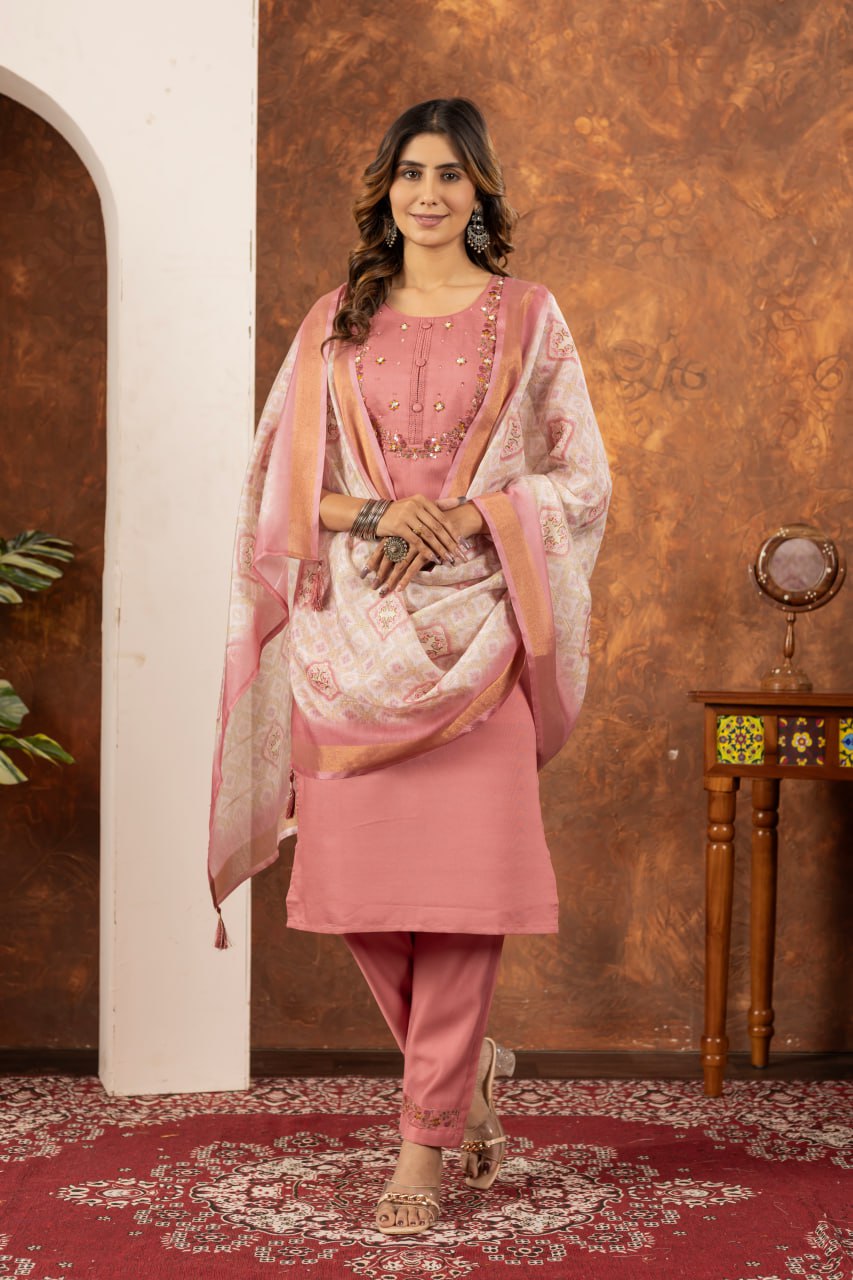 Pramukh Fab Peach Color Marina Silk Kurta Set - Distacart