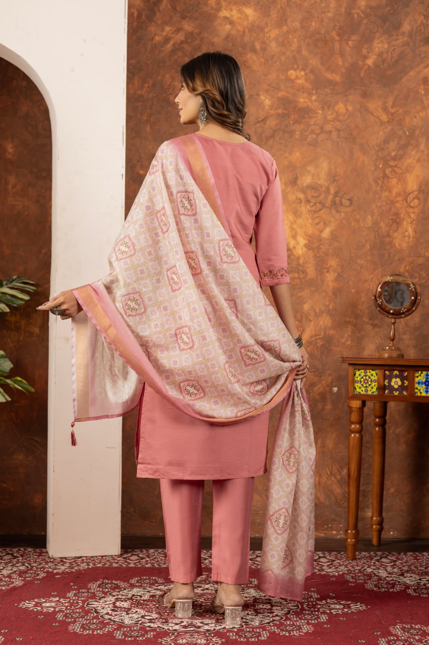 Pramukh Fab Peach Color Marina Silk Kurta Set - Distacart