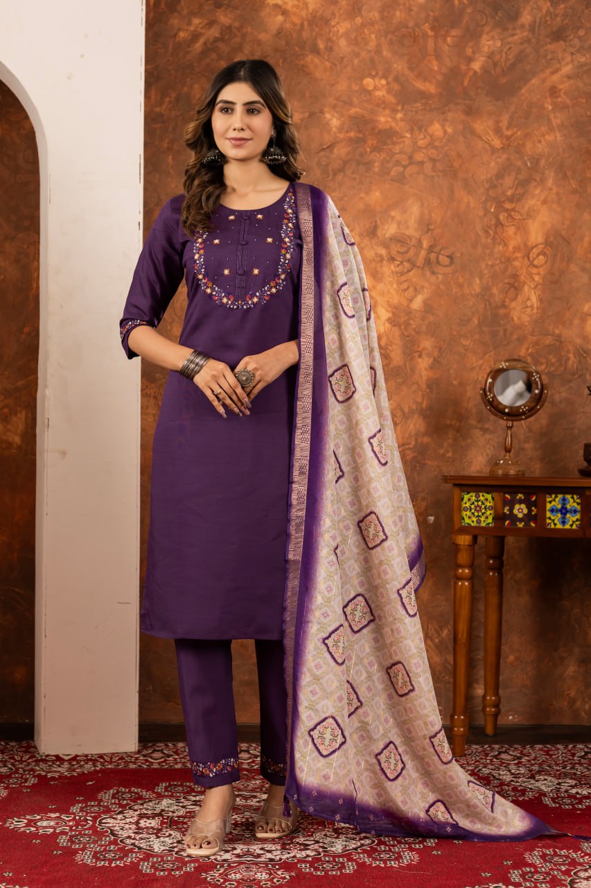 Pramukh Fab Plum Color Marina Silk Kurta Set - Distacart