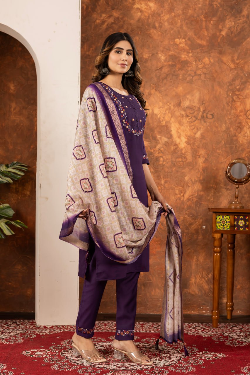 Pramukh Fab Plum Color Marina Silk Kurta Set - Distacart