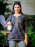 Yufta Blue Cotton Floral Print Regular Top