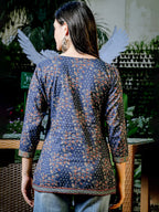 Yufta Blue Cotton Floral Print Regular Top