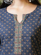 Yufta Blue Cotton Geometric Regular Top