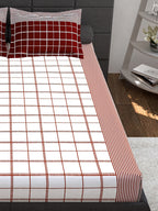 Story@home Maroon & White Geometric 152 TC Queen Bedsheet with 2 Pillow Covers