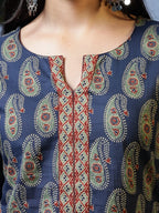 Yufta Blue Cotton Paisley Print Regular Top