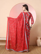 Yufta Red Pure Cotton Thread_Work Straight Kurta Dupatta Pant Set