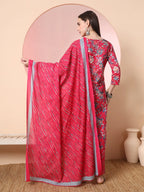 Yufta Pink Pure Cotton Thread_Work Straight Kurta Dupatta Pant Set