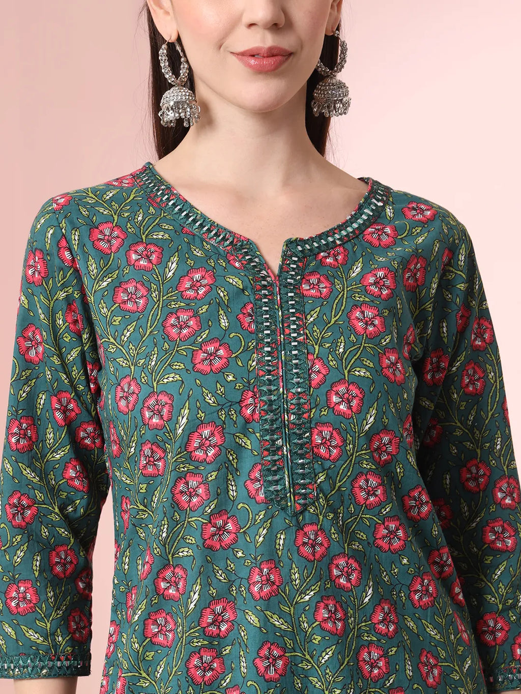 Yufta Green Floral Embroidered Kurta with Trousers with dupatta Set - Distacart