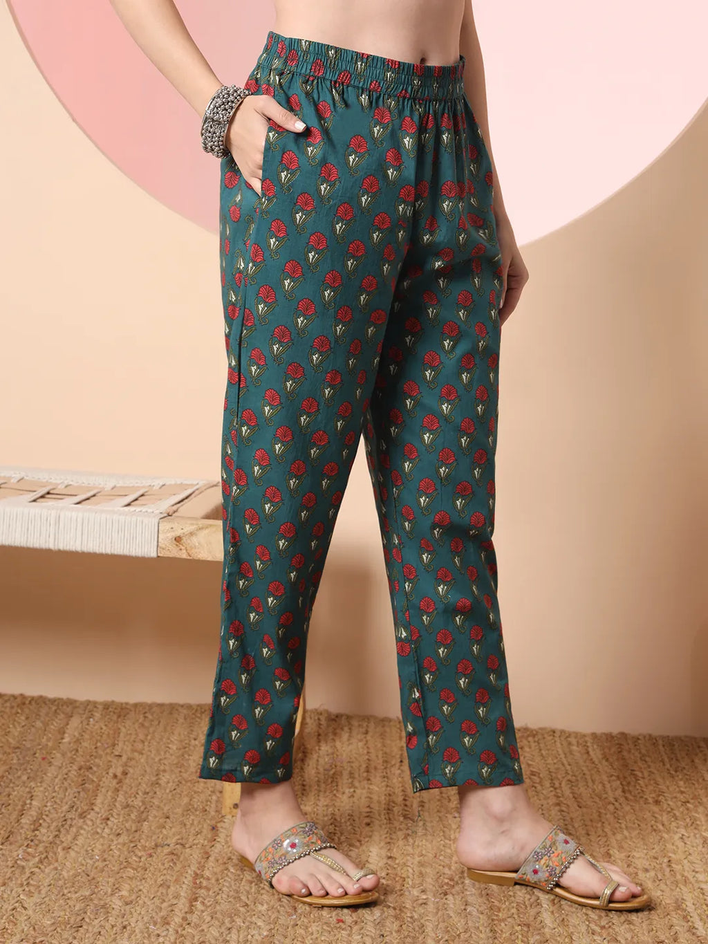 Yufta Green Floral Embroidered Kurta with Trousers with dupatta Set - Distacart