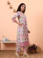 Yufta White And Purple Floral Sequins Work Aline Kurta Trouser Dupatta Set