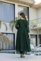 The52 Women's Beautiful Embroidery Work Vichitra Silk Fabric Flared Anarkali Pant and Dupatta Set - Distacart