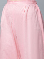 Ahalyaa Women's Baby Pink Pure Cotton Printed Kurta Palazzo Set