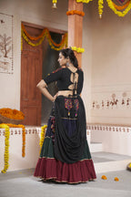 Multi Color Viscose Rayon Thread Embroidery with mirror work Navratri Lehenga Choli with Dupatta - Raas