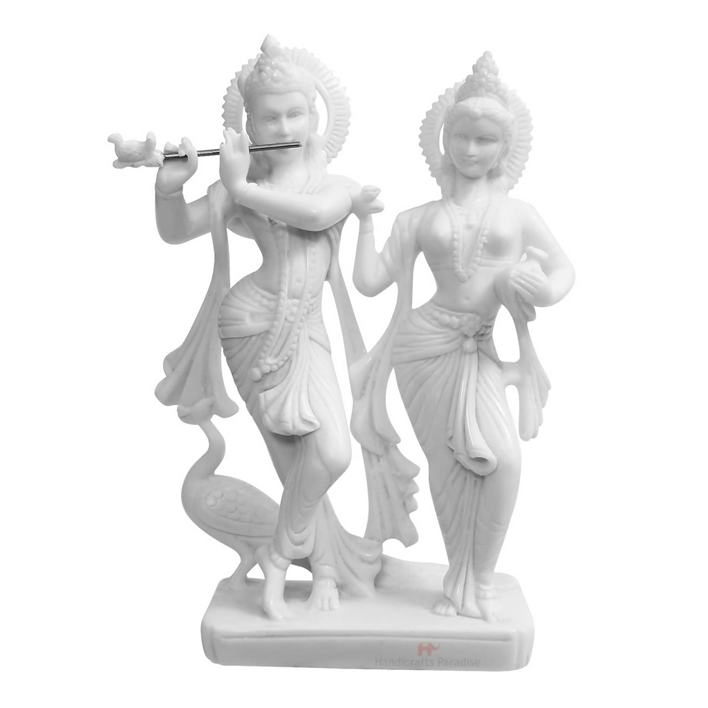 Handicrafts Paradise Marble Carved in Radha Krishan Figurine