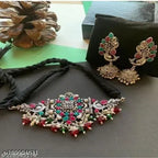 Tehzeeb Creations Women's Oxidised Multi Colour Meenakari Necklace Set
