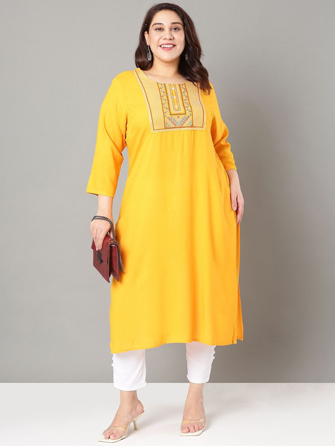 Sztori Floral Embroidered Yoke Design Sequined Straight Kurta