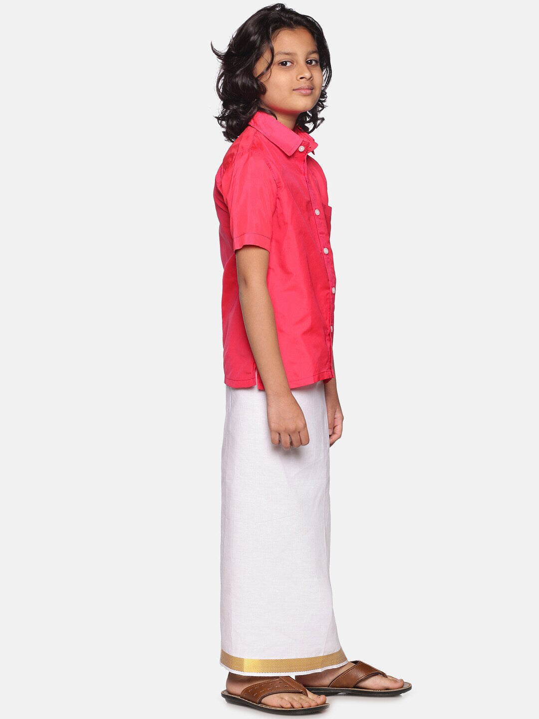 Sethukrishna Boys Rose & White Shirt with Dhoti